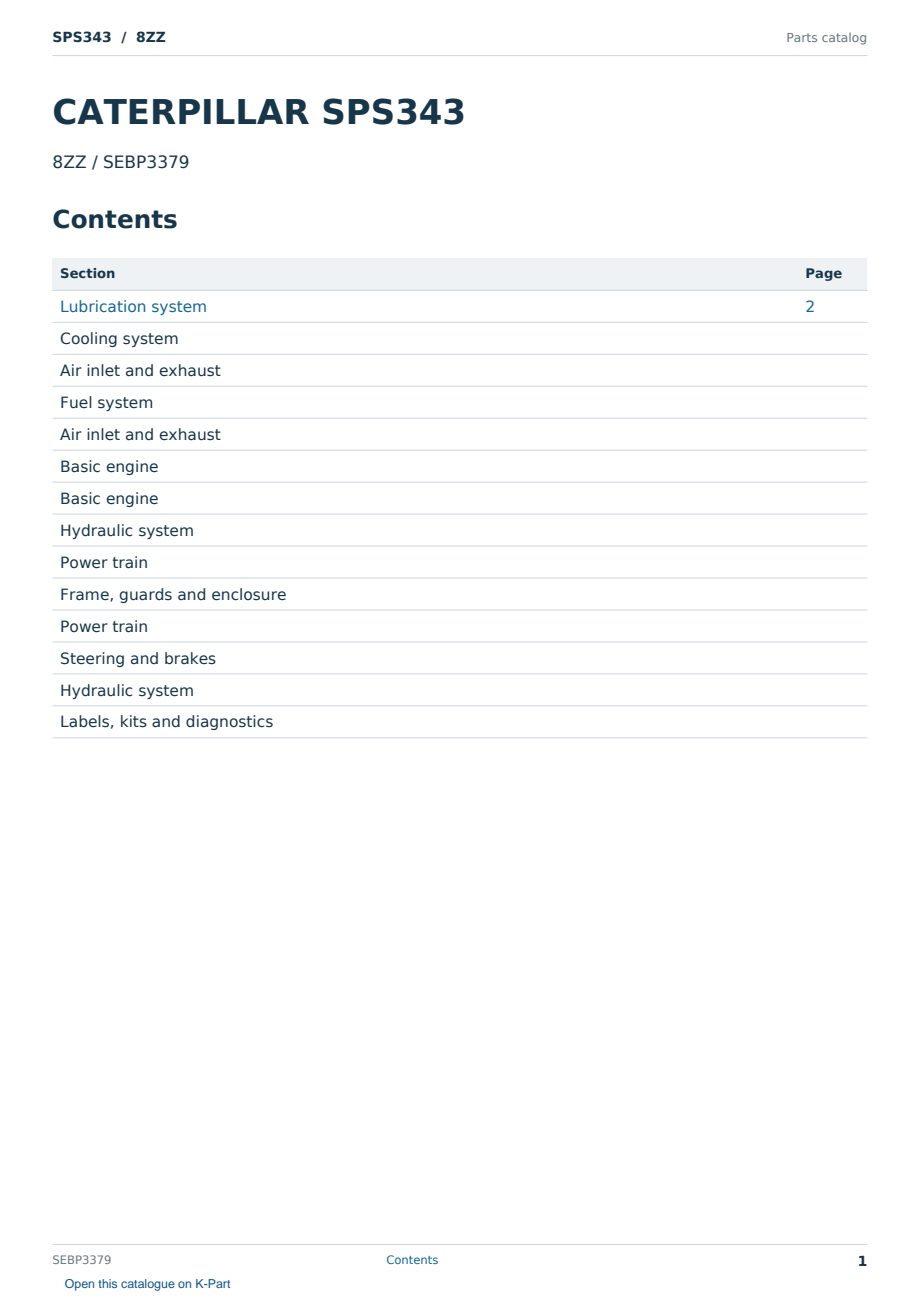Caterpillar SPS343 S/N 8ZZ Partsbook SEBP3379 (English) - sample page 1 of 10 Caterpillar SPS343 S/N 8ZZ Partsbook SEBP3379 (English) - sample page 1 of 10