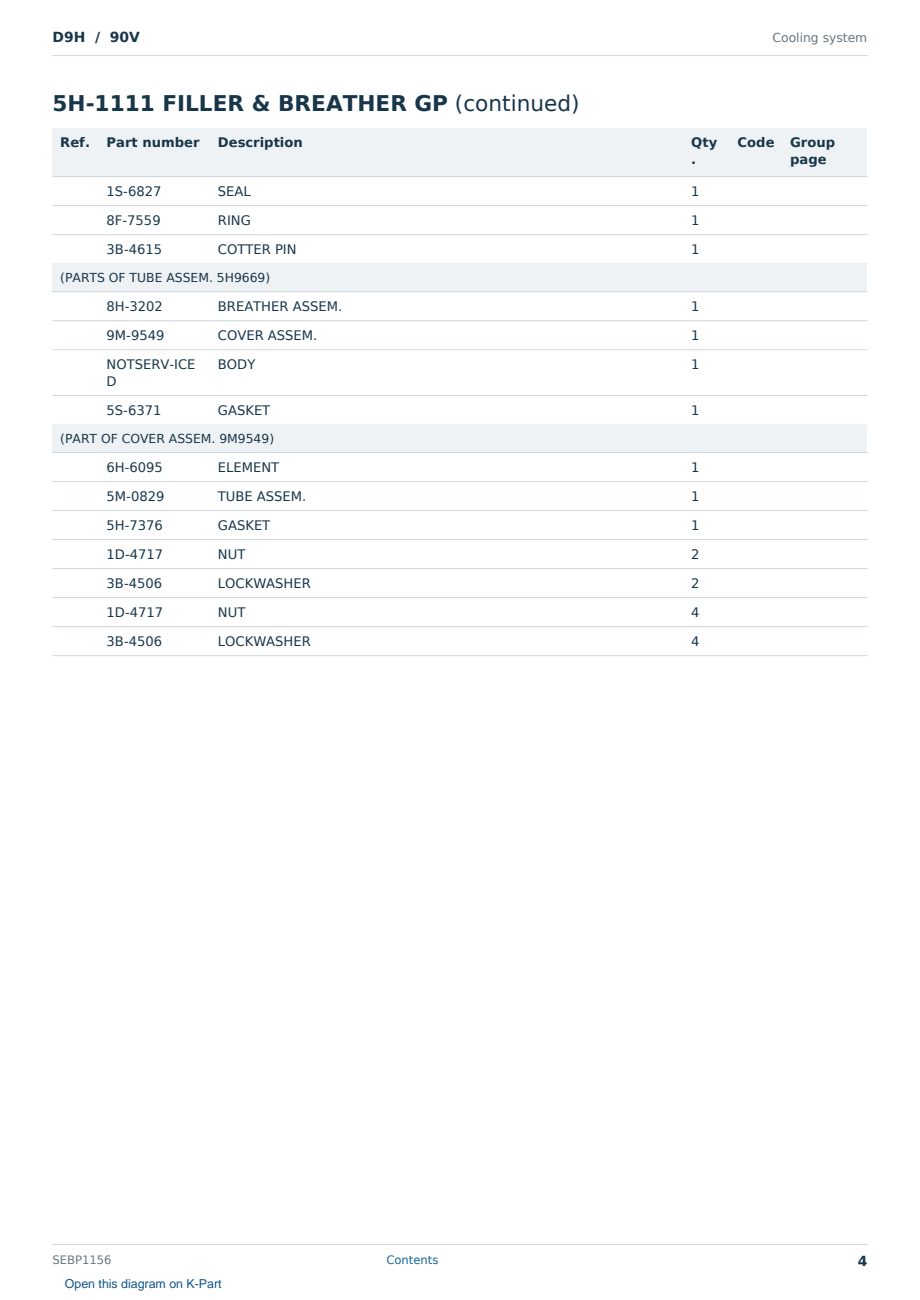 Caterpillar D9H S/N 90V Partsbook SEBP1156 (English) - sample page 4 of 10 Caterpillar D9H S/N 90V Partsbook SEBP1156 (English) - sample page 4 of 10