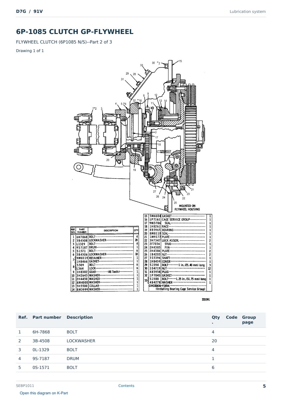 Caterpillar D7G S/N 91V Partsbook SEBP1011 (English) - sample page 5 of 10 Caterpillar D7G S/N 91V Partsbook SEBP1011 (English) - sample page 5 of 10