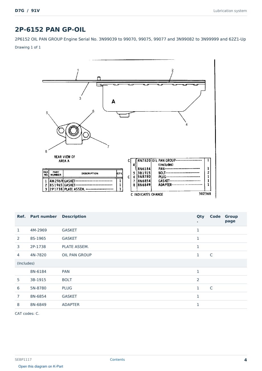 Caterpillar D7G S/N 91V Partsbook SEBP1117 (English) - sample page 4 of 10 Caterpillar D7G S/N 91V Partsbook SEBP1117 (English) - sample page 4 of 10