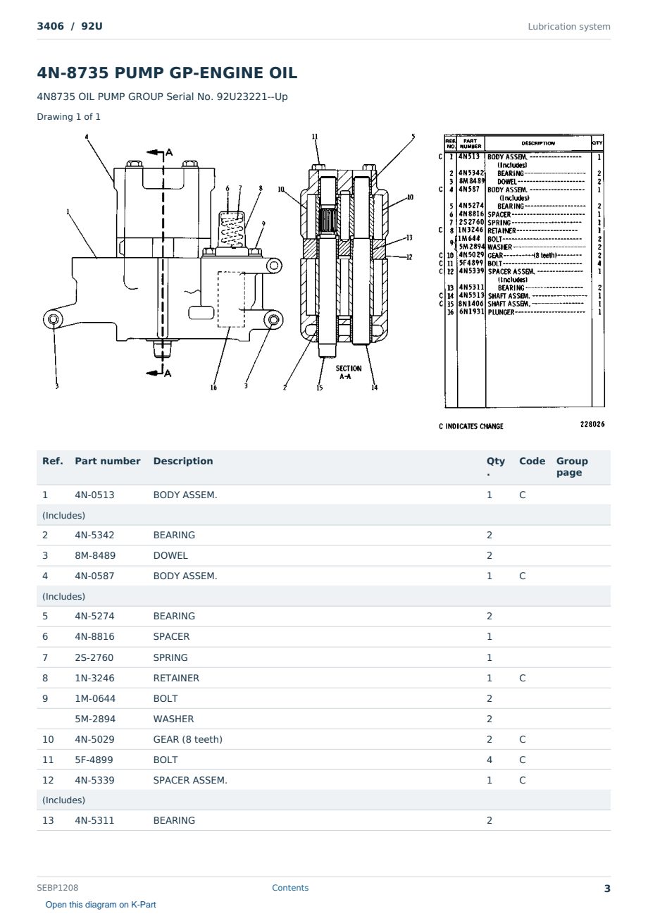 Caterpillar 3406 S/N 92U Partsbook SEBP1208 (English) - sample page 3 of 10 Caterpillar 3406 S/N 92U Partsbook SEBP1208 (English) - sample page 3 of 10