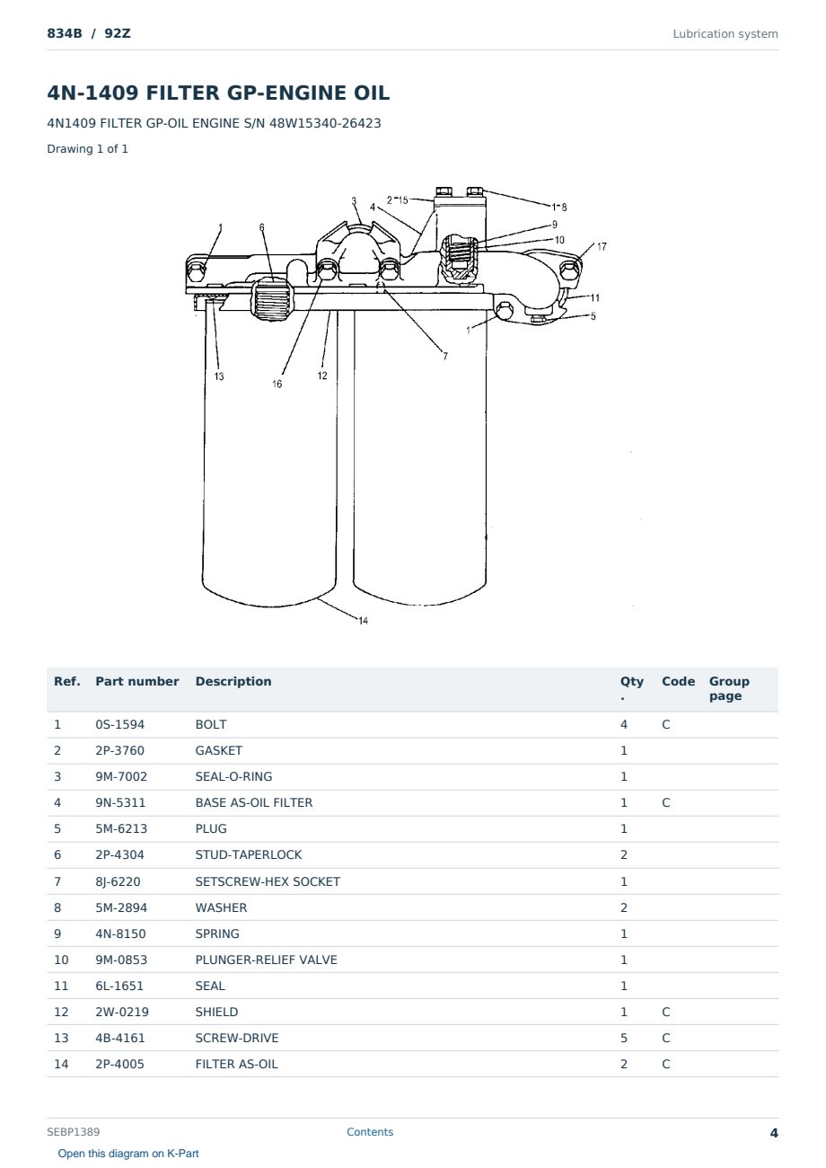 Caterpillar 834B S/N 92Z Partsbook SEBP1389 (English) - sample page 4 of 10 Caterpillar 834B S/N 92Z Partsbook SEBP1389 (English) - sample page 4 of 10