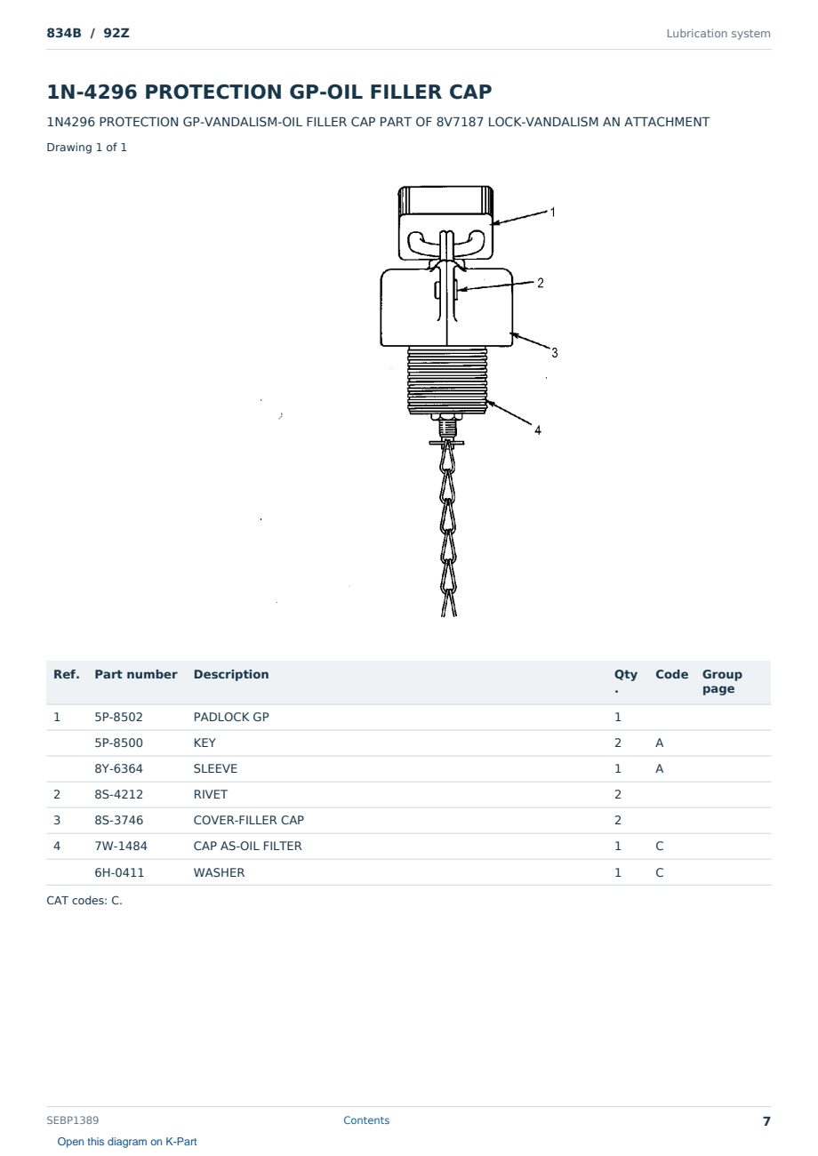 Caterpillar 834B S/N 92Z Partsbook SEBP1389 (English) - sample page 7 of 10 Caterpillar 834B S/N 92Z Partsbook SEBP1389 (English) - sample page 7 of 10