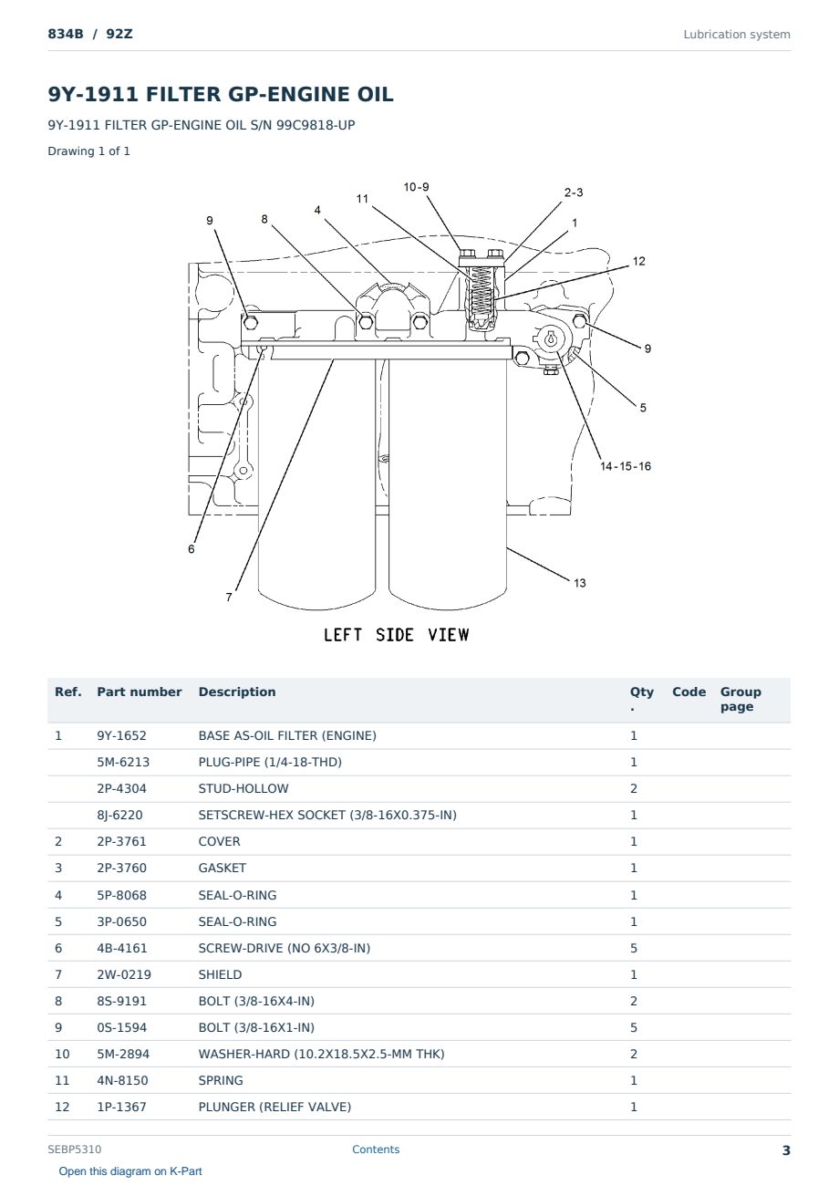 Caterpillar 834B S/N 92Z Partsbook SEBP5310 (English) - sample page 3 of 10 Caterpillar 834B S/N 92Z Partsbook SEBP5310 (English) - sample page 3 of 10