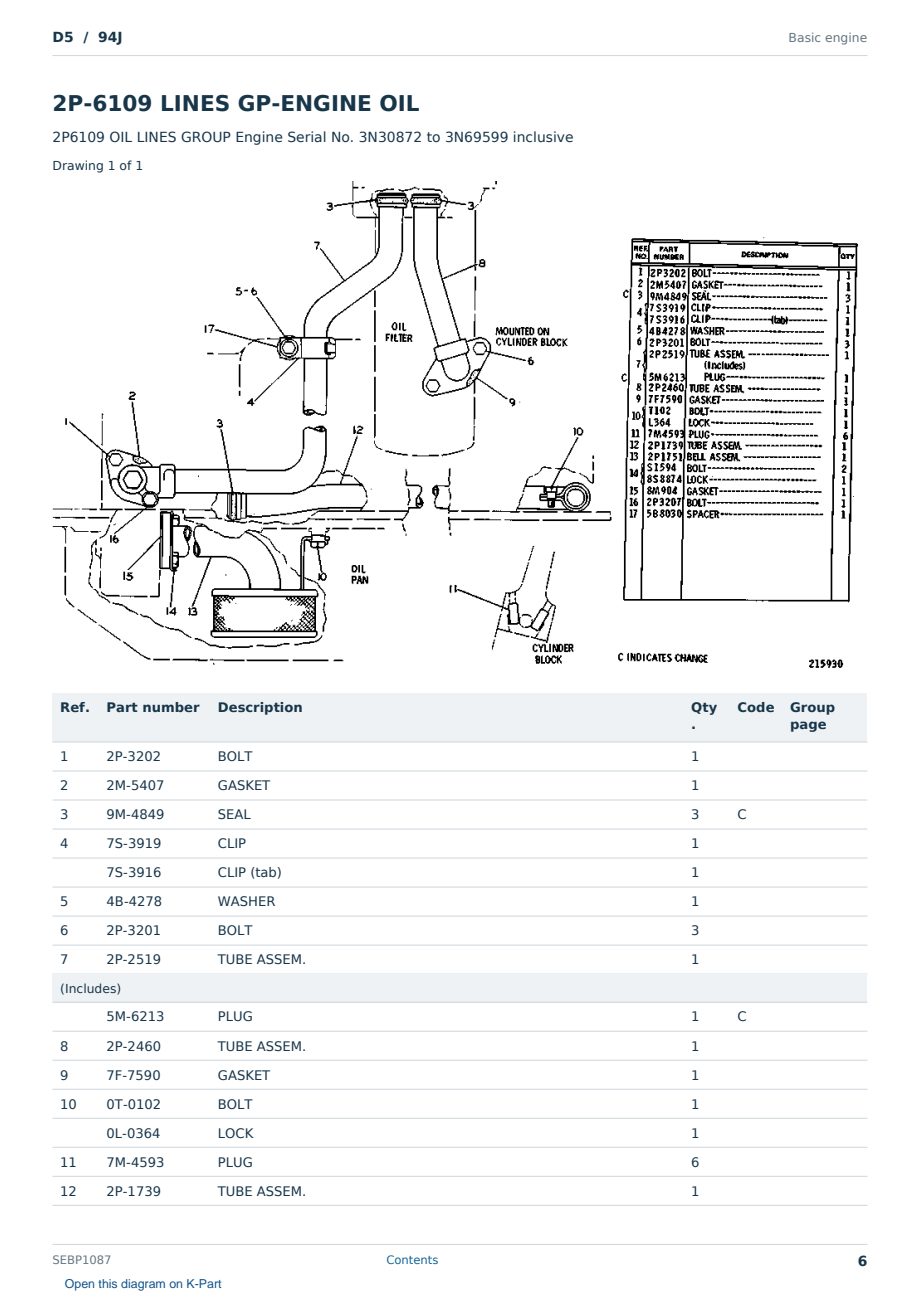 Caterpillar D5 S/N 94J Partsbook SEBP1087 (English) - sample page 6 of 10 Caterpillar D5 S/N 94J Partsbook SEBP1087 (English) - sample page 6 of 10