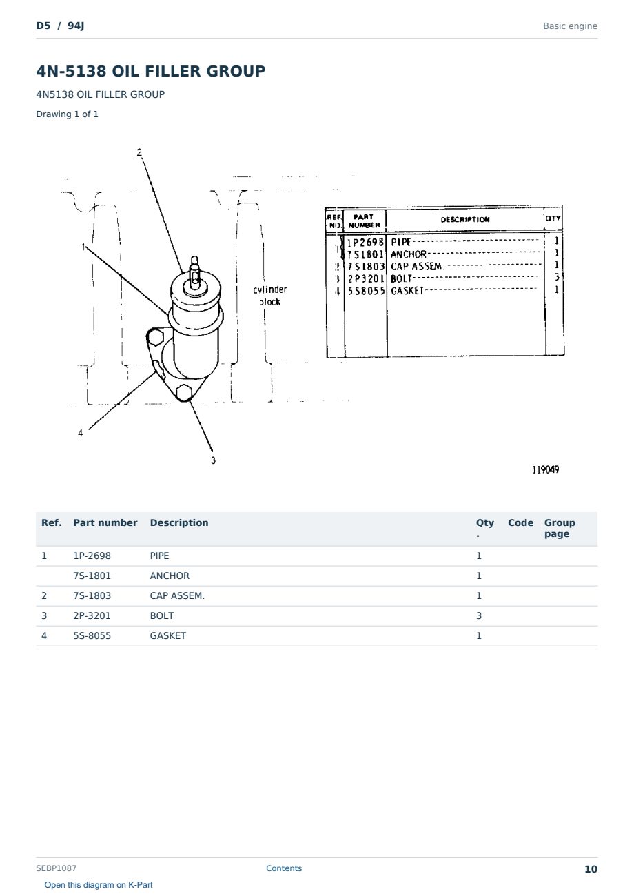 Caterpillar D5 S/N 94J Partsbook SEBP1087 (English) - sample page 10 of 10 Caterpillar D5 S/N 94J Partsbook SEBP1087 (English) - sample page 10 of 10