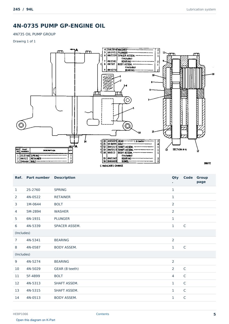Caterpillar 245 S/N 94L Partsbook HEBP1066 (English) - sample page 5 of 10 Caterpillar 245 S/N 94L Partsbook HEBP1066 (English) - sample page 5 of 10