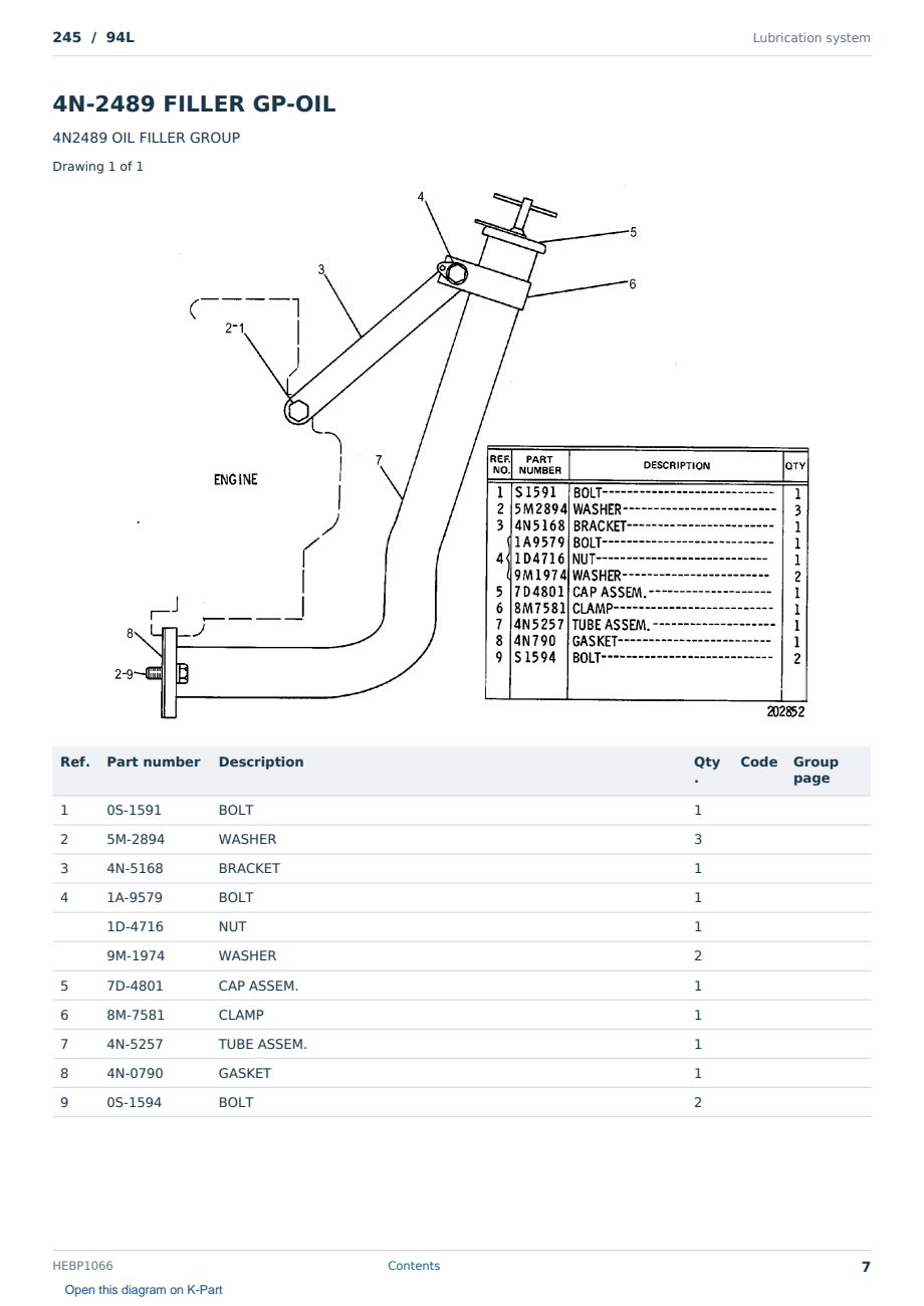 Caterpillar 245 S/N 94L Partsbook HEBP1066 (English) - sample page 7 of 10 Caterpillar 245 S/N 94L Partsbook HEBP1066 (English) - sample page 7 of 10