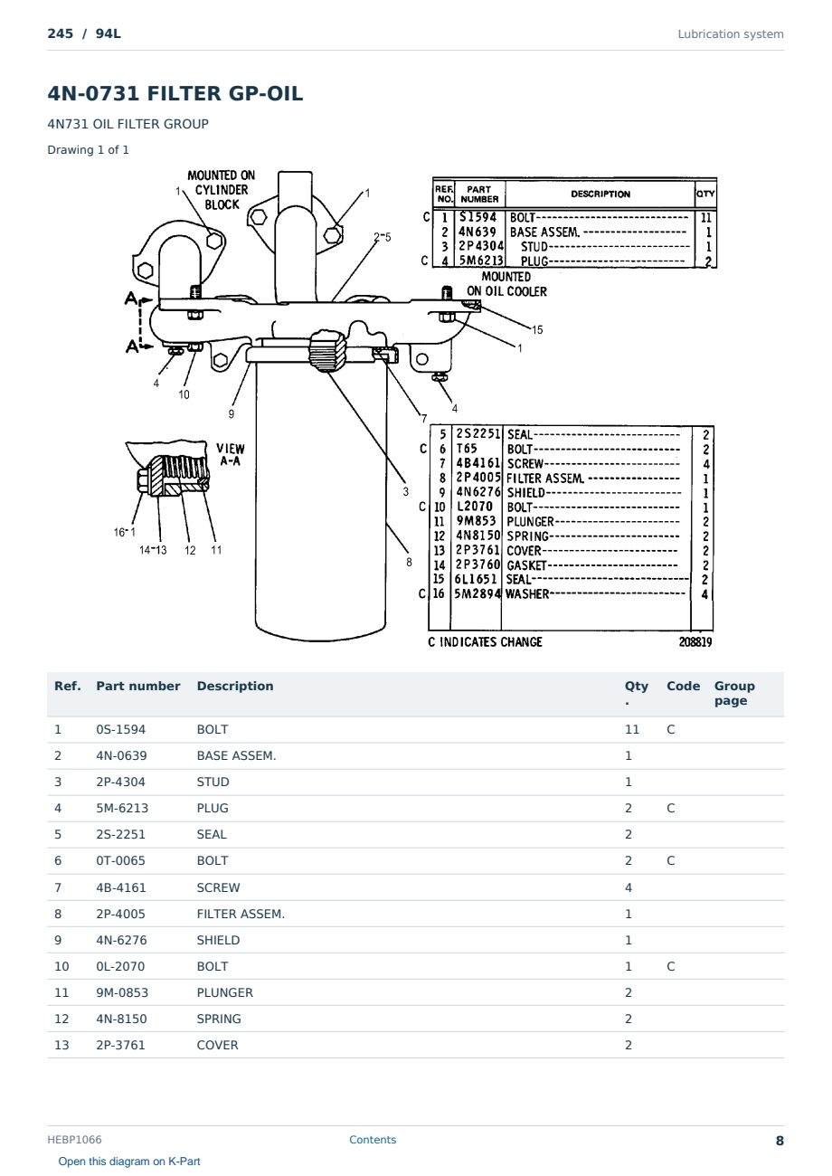 Caterpillar 245 S/N 94L Partsbook HEBP1066 (English) - sample page 8 of 10 Caterpillar 245 S/N 94L Partsbook HEBP1066 (English) - sample page 8 of 10