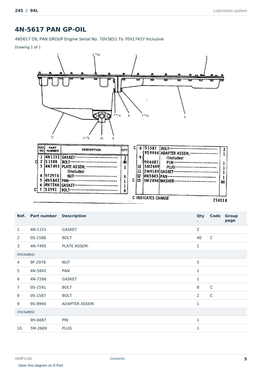 Caterpillar 245 S/N 94L Partsbook HEBP1160 (English) - sample page 5 of 10 Caterpillar 245 S/N 94L Partsbook HEBP1160 (English) - sample page 5 of 10