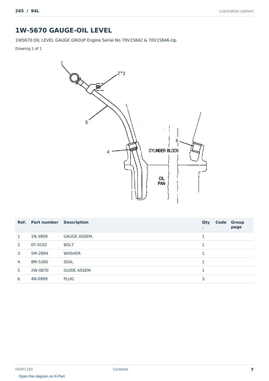 Caterpillar 245 S/N 94L Partsbook HEBP1160 (English) - sample page 7 of 10 Caterpillar 245 S/N 94L Partsbook HEBP1160 (English) - sample page 7 of 10