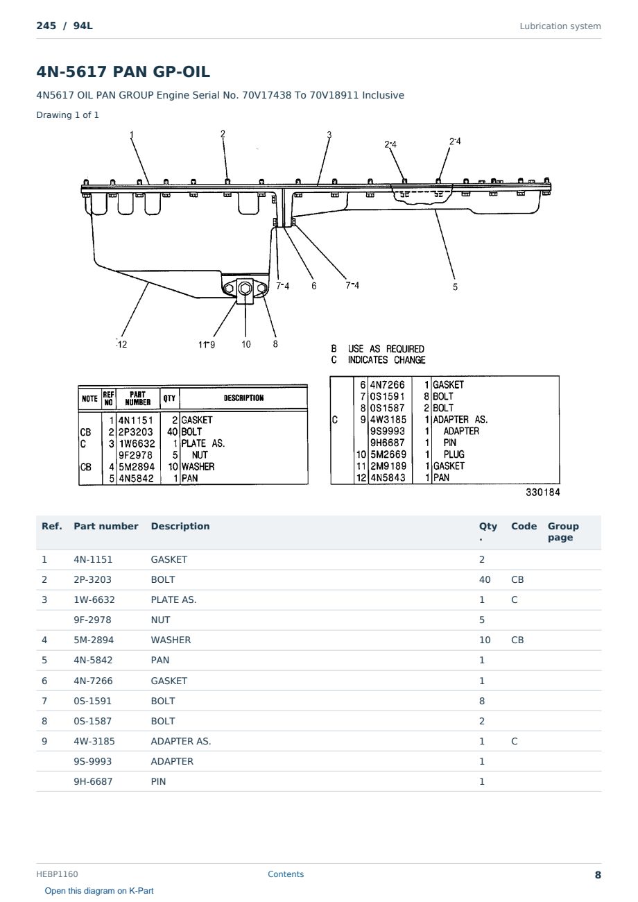 Caterpillar 245 S/N 94L Partsbook HEBP1160 (English) - sample page 8 of 10 Caterpillar 245 S/N 94L Partsbook HEBP1160 (English) - sample page 8 of 10