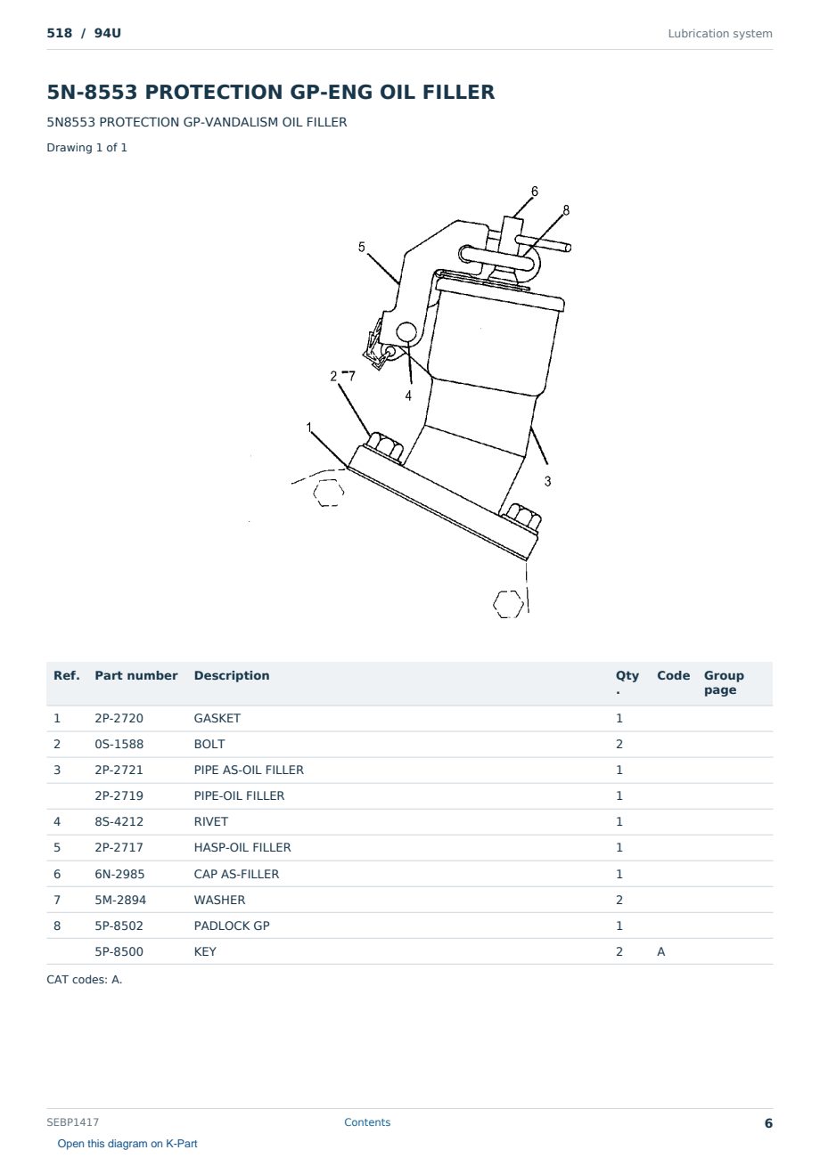 Caterpillar 518 S/N 94U Partsbook SEBP1417 (English) - sample page 6 of 10 Caterpillar 518 S/N 94U Partsbook SEBP1417 (English) - sample page 6 of 10