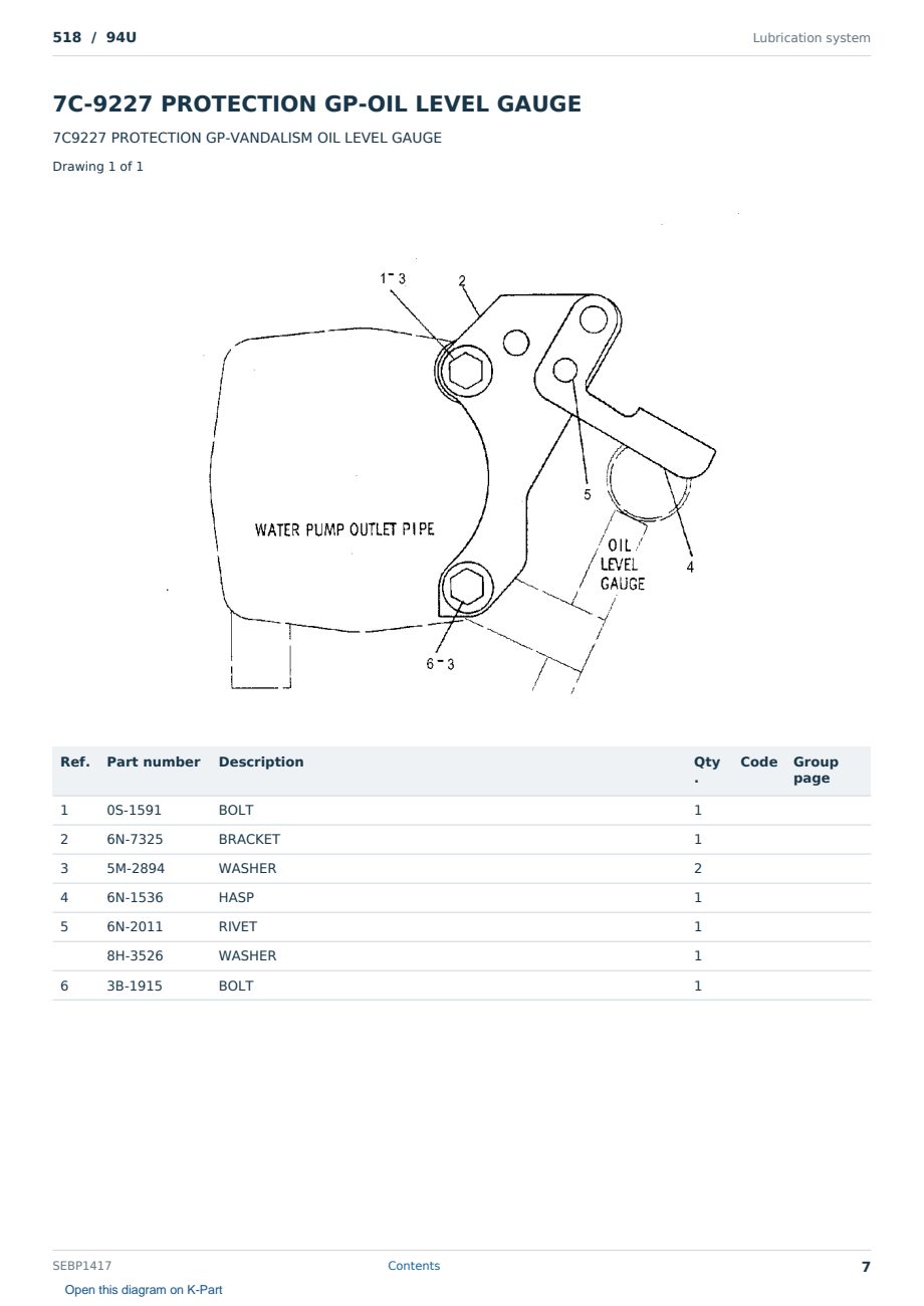 Caterpillar 518 S/N 94U Partsbook SEBP1417 (English) - sample page 7 of 10 Caterpillar 518 S/N 94U Partsbook SEBP1417 (English) - sample page 7 of 10