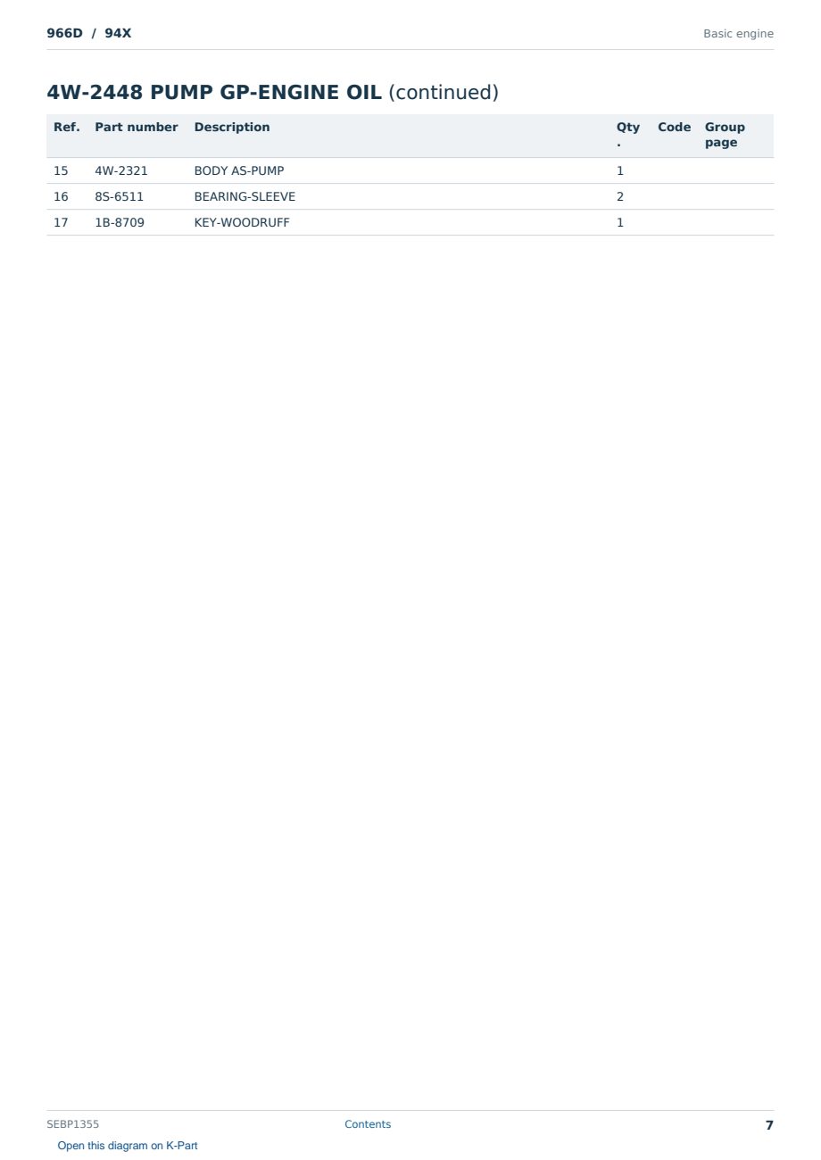 Caterpillar 966D S/N 94X Partsbook SEBP1355 (English) - sample page 7 of 10 Caterpillar 966D S/N 94X Partsbook SEBP1355 (English) - sample page 7 of 10