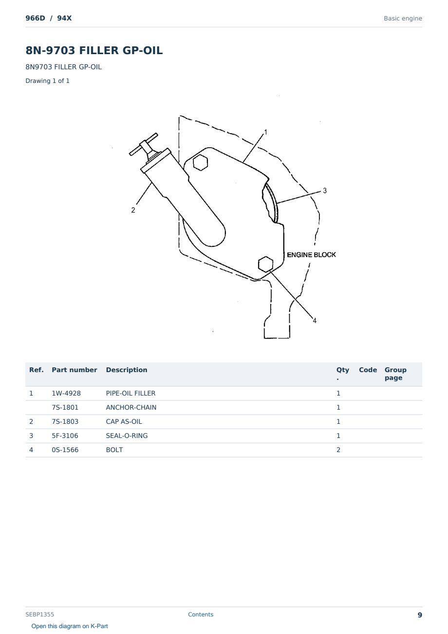 Caterpillar 966D S/N 94X Partsbook SEBP1355 (English) - sample page 9 of 10 Caterpillar 966D S/N 94X Partsbook SEBP1355 (English) - sample page 9 of 10