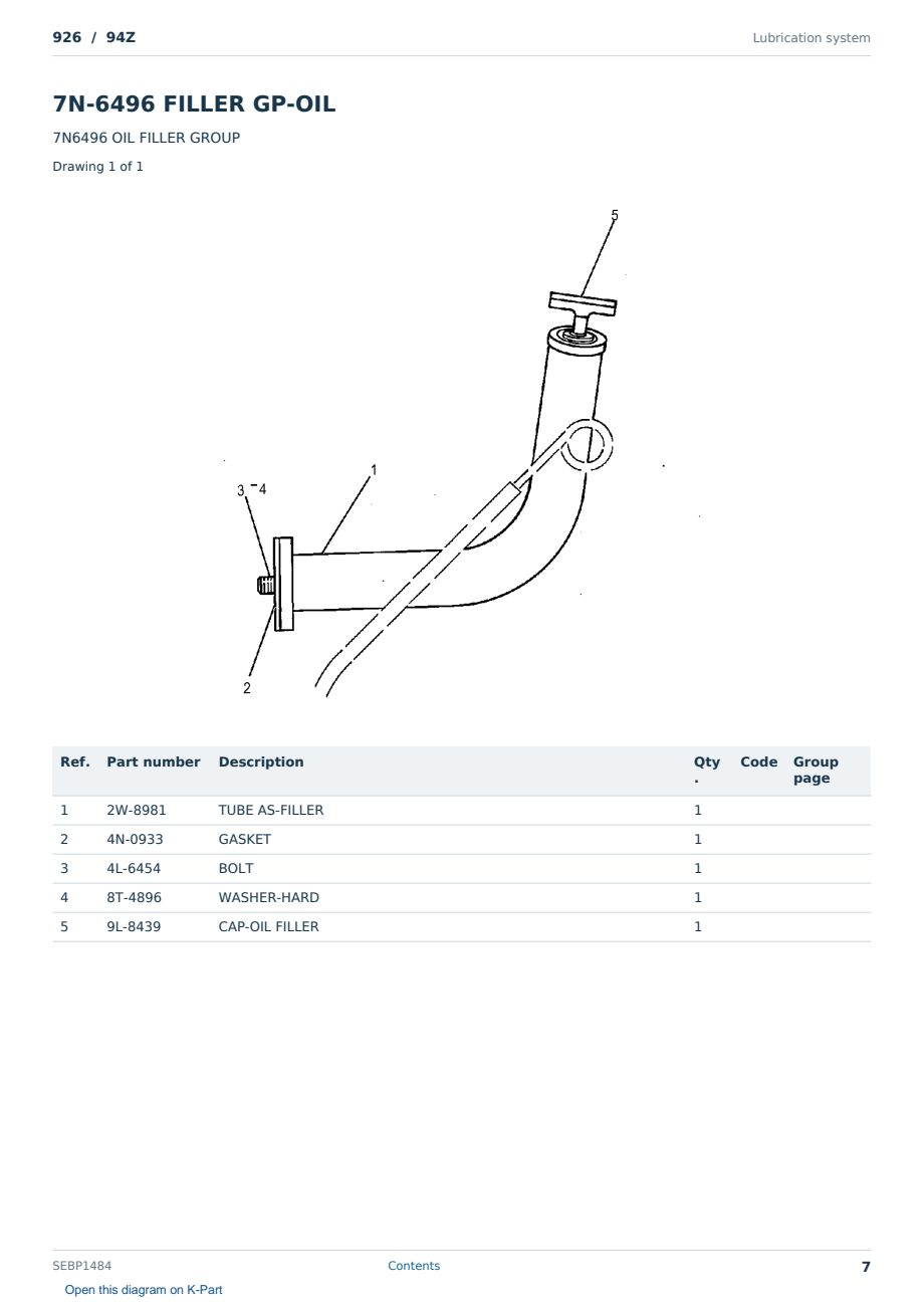 Caterpillar 926 S/N 94Z Partsbook SEBP1484 (English) - sample page 7 of 10 Caterpillar 926 S/N 94Z Partsbook SEBP1484 (English) - sample page 7 of 10