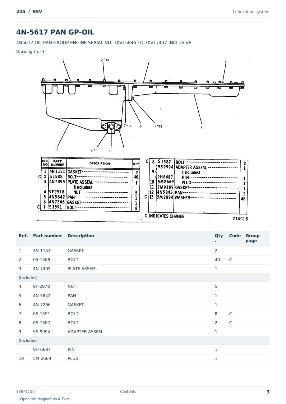 Caterpillar 245 S/N 95V Partsbook SEBP1152 (English) - sample page 3 of 10 Caterpillar 245 S/N 95V Partsbook SEBP1152 (English) - sample page 3 of 10