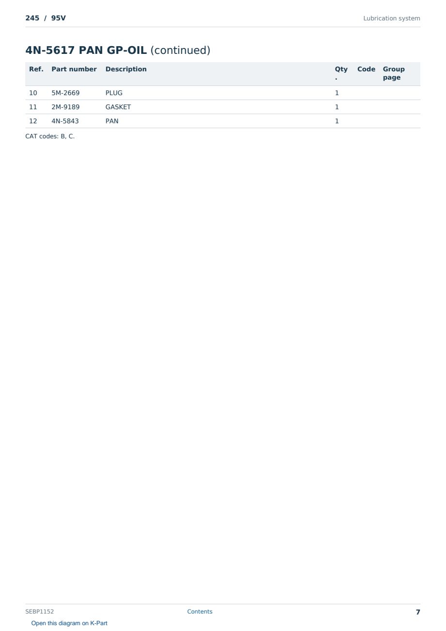 Caterpillar 245 S/N 95V Partsbook SEBP1152 (English) - sample page 7 of 10 Caterpillar 245 S/N 95V Partsbook SEBP1152 (English) - sample page 7 of 10