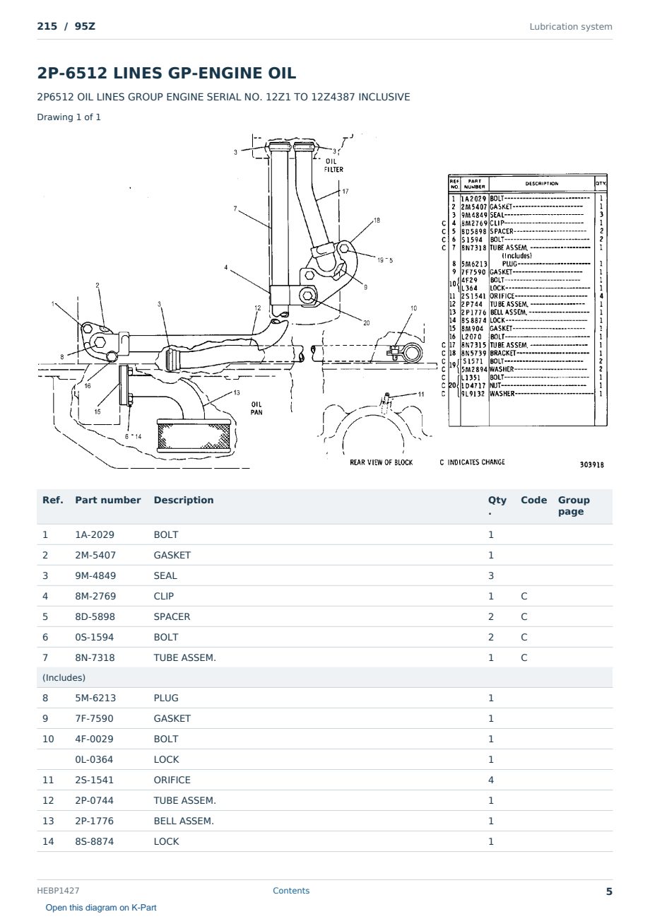 Caterpillar 215 S/N 95Z Partsbook HEBP1427 (English) - sample page 5 of 10 Caterpillar 215 S/N 95Z Partsbook HEBP1427 (English) - sample page 5 of 10