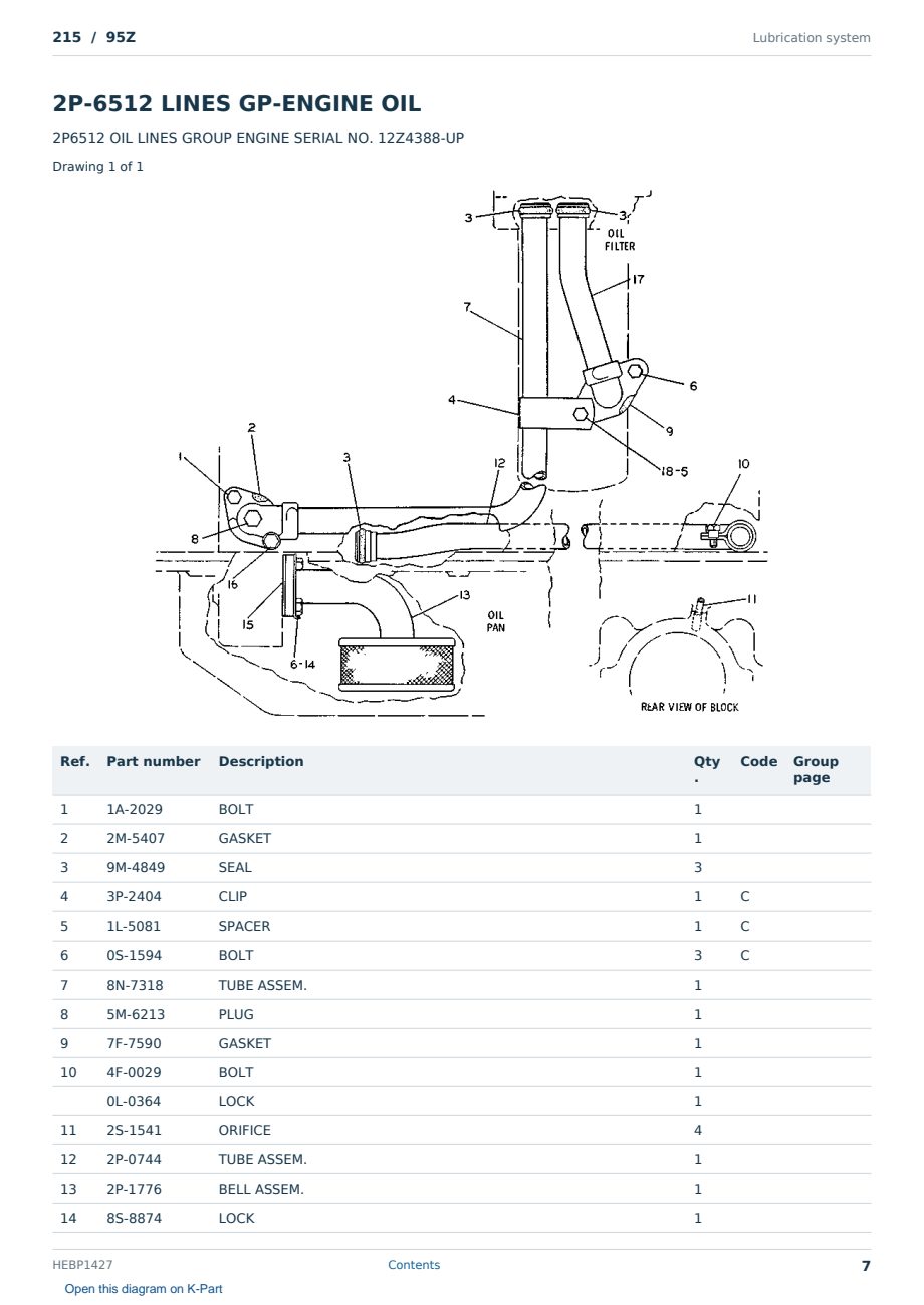 Caterpillar 215 S/N 95Z Partsbook HEBP1427 (English) - sample page 7 of 10 Caterpillar 215 S/N 95Z Partsbook HEBP1427 (English) - sample page 7 of 10