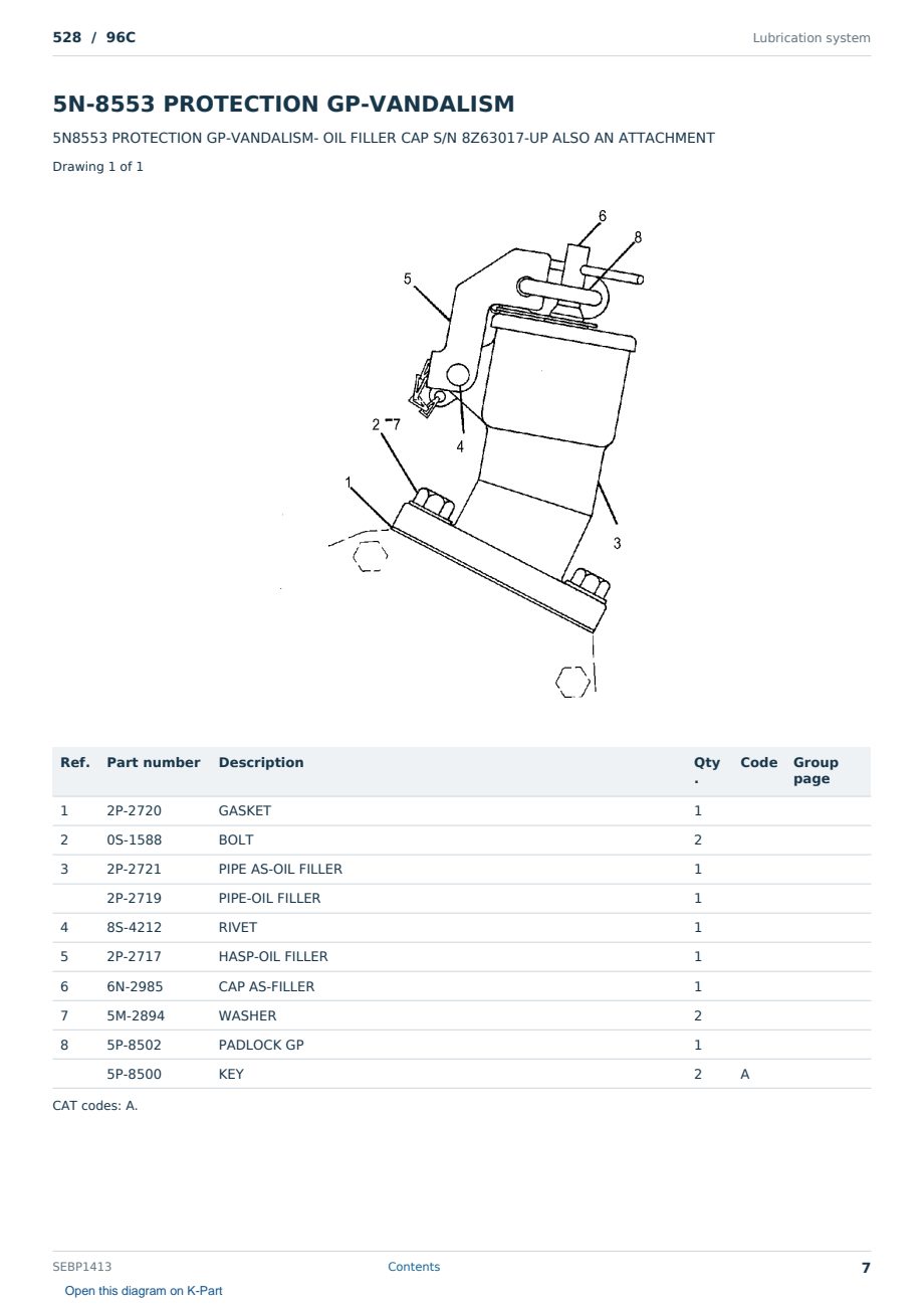 Caterpillar 528 S/N 96C Partsbook SEBP1413 (English) - sample page 7 of 10 Caterpillar 528 S/N 96C Partsbook SEBP1413 (English) - sample page 7 of 10