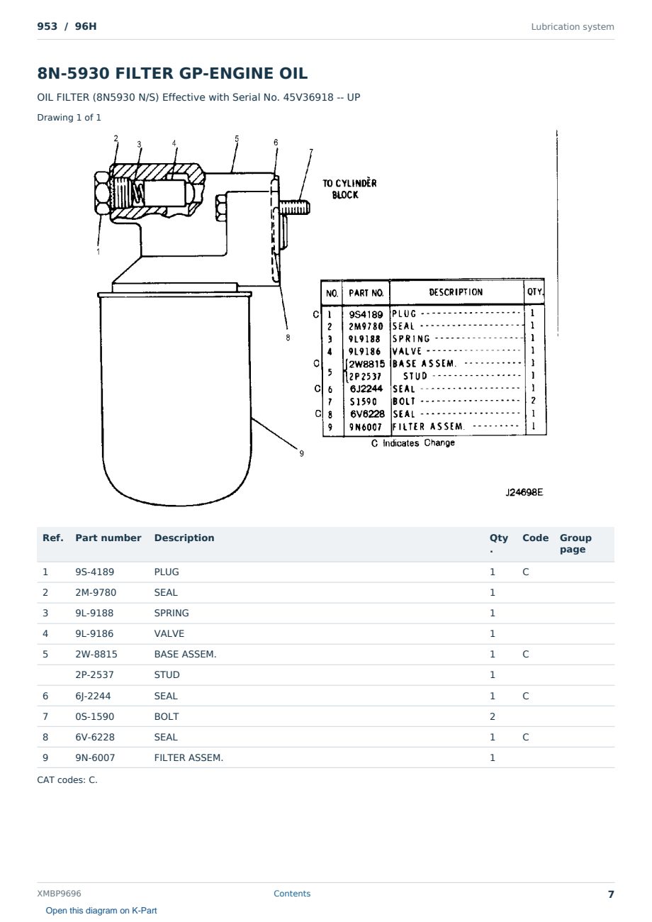 Caterpillar 953 S/N 96H Partsbook XMBP9696 (English) - sample page 7 of 10 Caterpillar 953 S/N 96H Partsbook XMBP9696 (English) - sample page 7 of 10