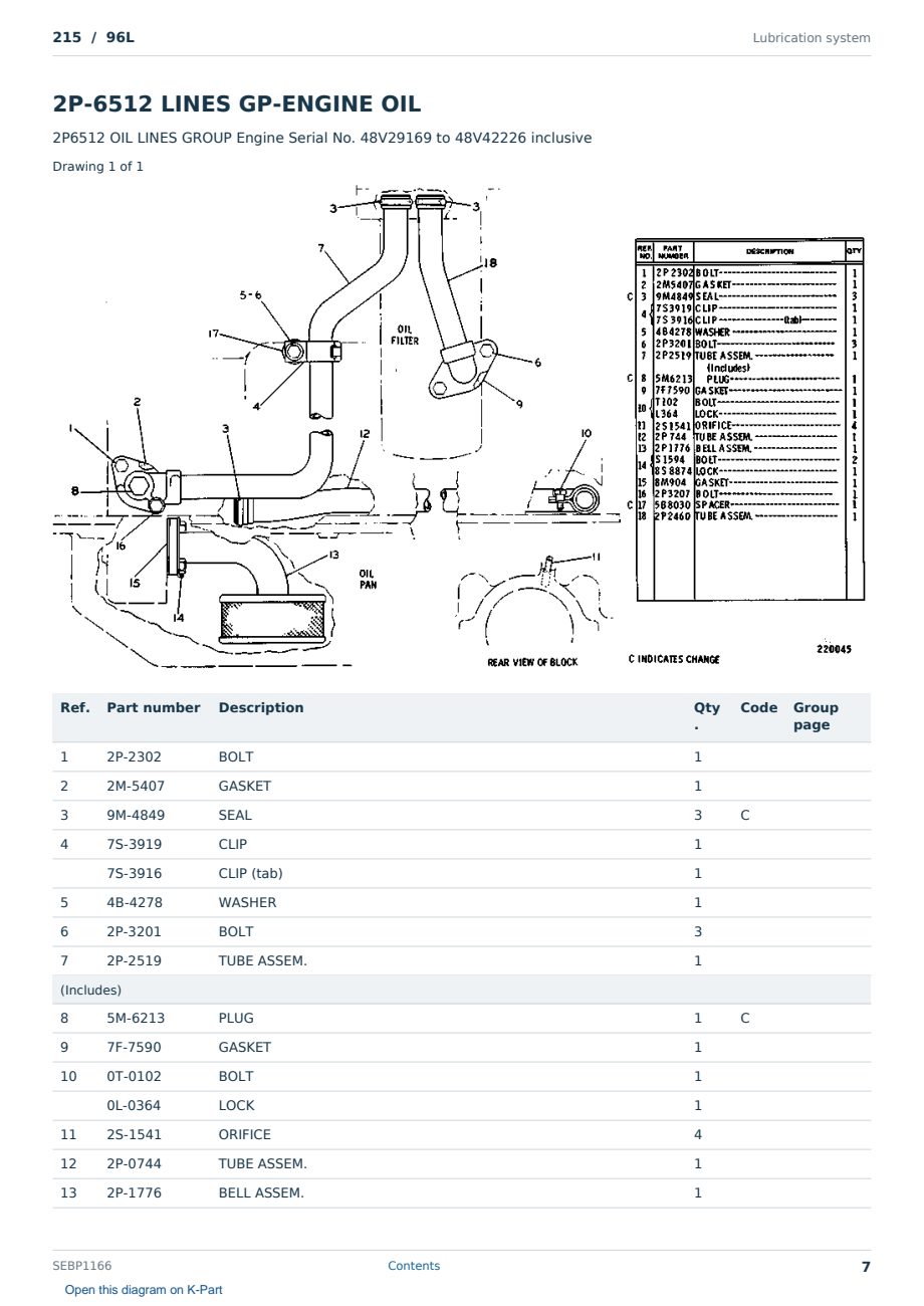 Caterpillar 215 S/N 96L Partsbook SEBP1166 (English) - sample page 7 of 10 Caterpillar 215 S/N 96L Partsbook SEBP1166 (English) - sample page 7 of 10