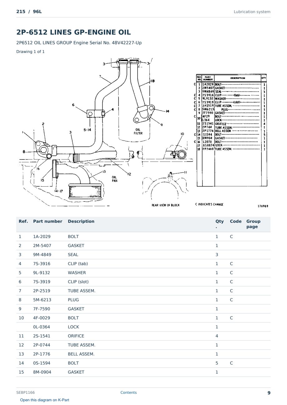 Caterpillar 215 S/N 96L Partsbook SEBP1166 (English) - sample page 9 of 10 Caterpillar 215 S/N 96L Partsbook SEBP1166 (English) - sample page 9 of 10