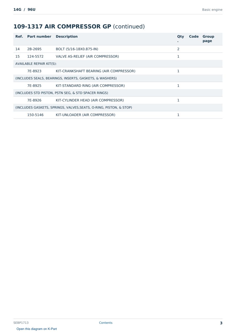 Caterpillar 14G S/N 96U Partsbook SEBP1713 (English) - sample page 3 of 10 Caterpillar 14G S/N 96U Partsbook SEBP1713 (English) - sample page 3 of 10