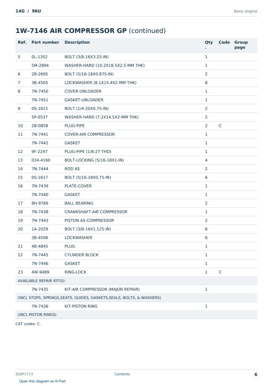 Caterpillar 14G S/N 96U Partsbook SEBP1713 (English) - sample page 6 of 10 Caterpillar 14G S/N 96U Partsbook SEBP1713 (English) - sample page 6 of 10