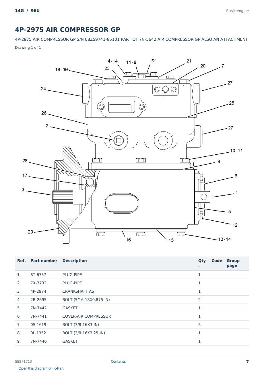 Caterpillar 14G S/N 96U Partsbook SEBP1713 (English) - sample page 7 of 10 Caterpillar 14G S/N 96U Partsbook SEBP1713 (English) - sample page 7 of 10