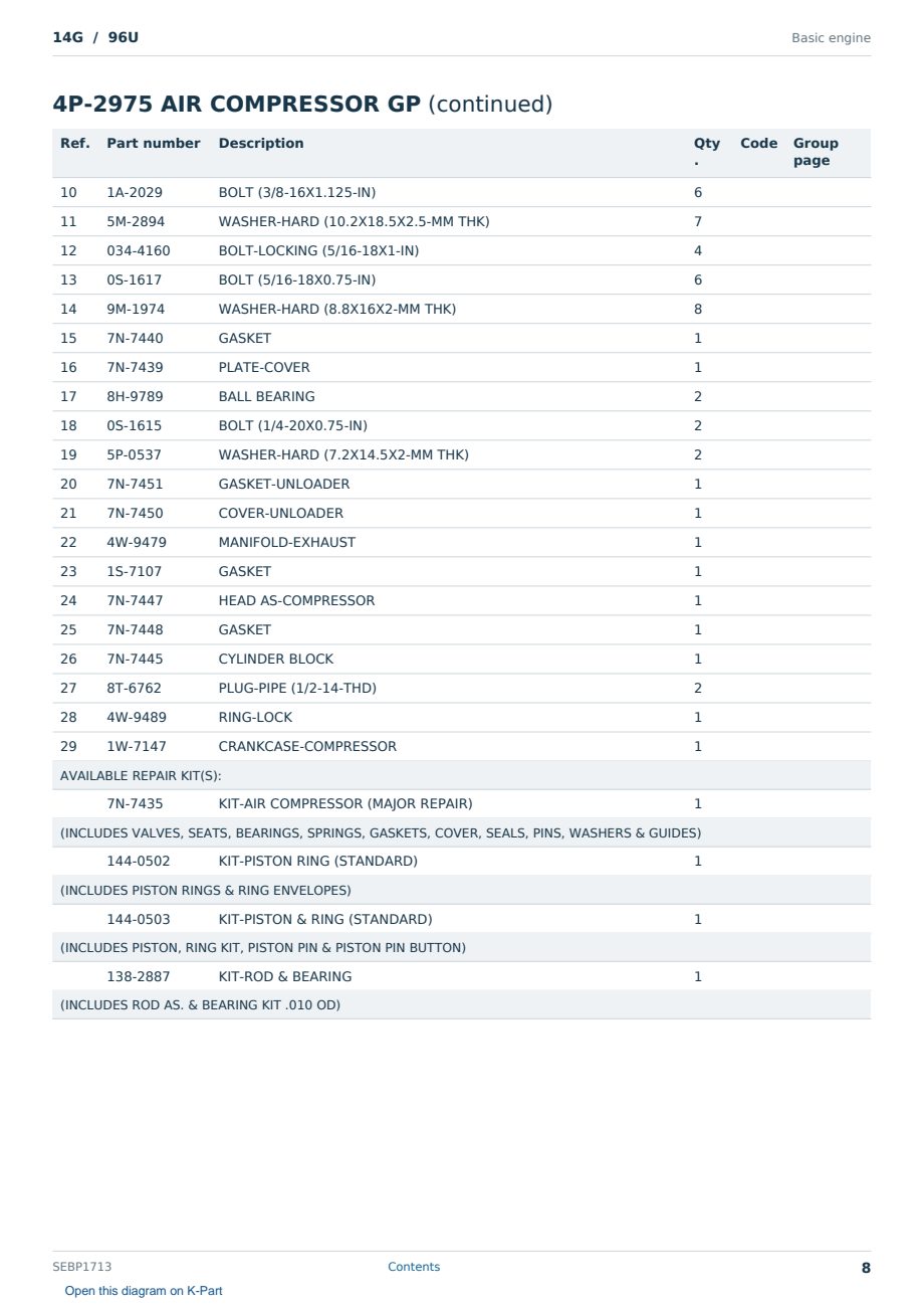 Caterpillar 14G S/N 96U Partsbook SEBP1713 (English) - sample page 8 of 10 Caterpillar 14G S/N 96U Partsbook SEBP1713 (English) - sample page 8 of 10