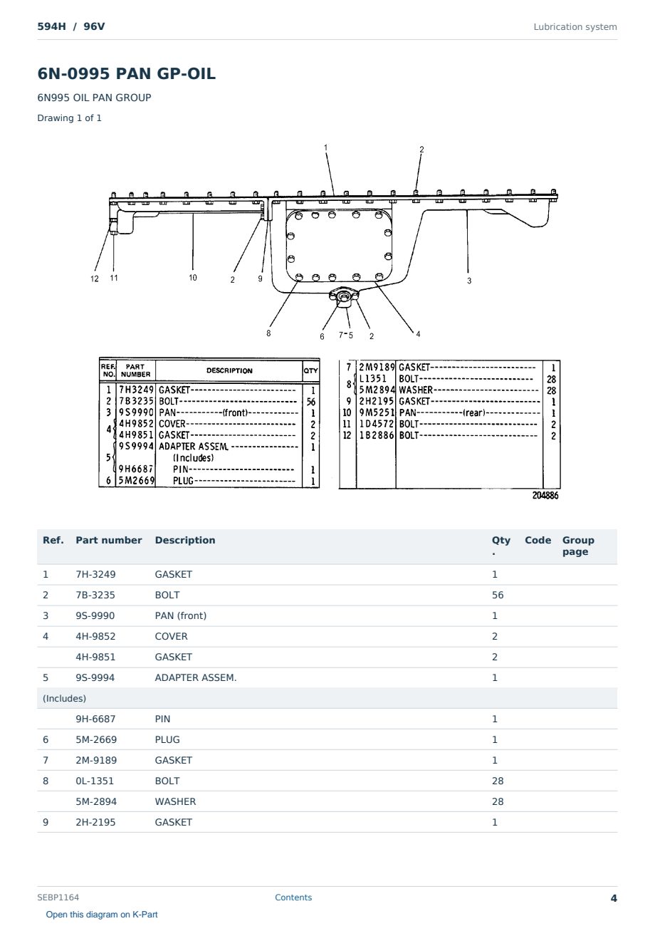 Caterpillar 594H S/N 96V Partsbook SEBP1164 (English) - sample page 4 of 10 Caterpillar 594H S/N 96V Partsbook SEBP1164 (English) - sample page 4 of 10