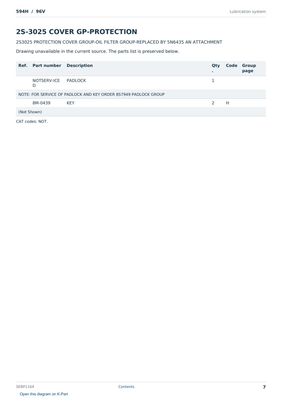 Caterpillar 594H S/N 96V Partsbook SEBP1164 (English) - sample page 7 of 10 Caterpillar 594H S/N 96V Partsbook SEBP1164 (English) - sample page 7 of 10