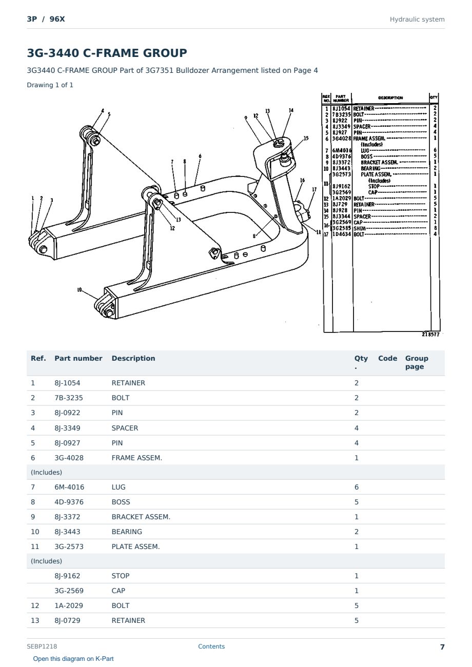 Caterpillar 3P S/N 96X Partsbook SEBP1218 (English) - sample page 7 of 10 Caterpillar 3P S/N 96X Partsbook SEBP1218 (English) - sample page 7 of 10