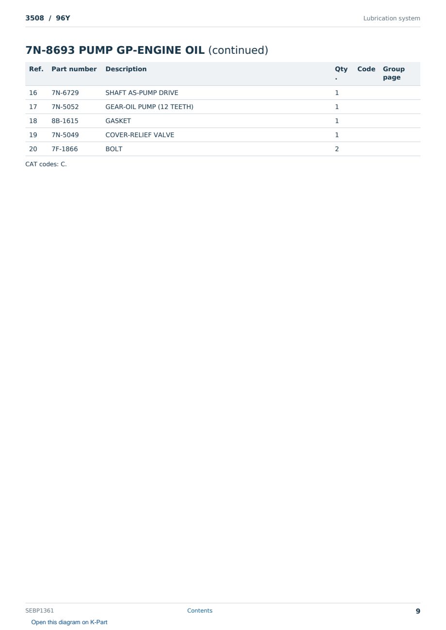 Caterpillar 3508 S/N 96Y Partsbook SEBP1361 (English) - sample page 9 of 10 Caterpillar 3508 S/N 96Y Partsbook SEBP1361 (English) - sample page 9 of 10