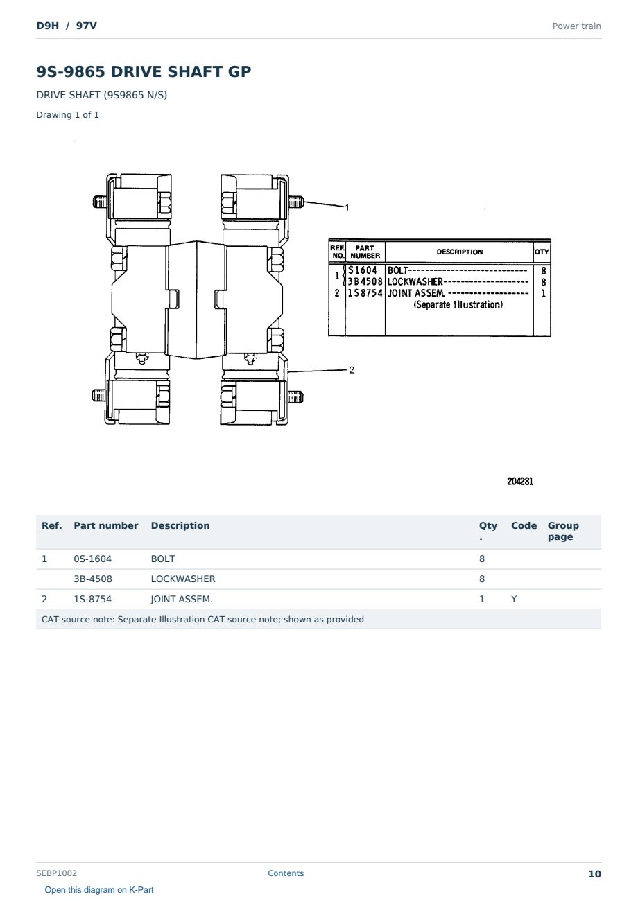Caterpillar D9H S/N 97V Partsbook SEBP1002 (English) - sample page 10 of 10 Caterpillar D9H S/N 97V Partsbook SEBP1002 (English) - sample page 10 of 10