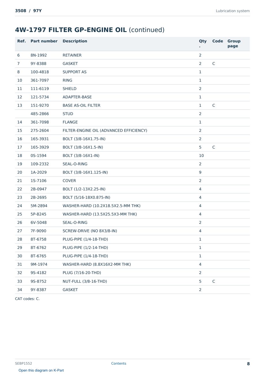 Caterpillar 3508 S/N 97Y Partsbook SEBP1552 (English) - sample page 8 of 10 Caterpillar 3508 S/N 97Y Partsbook SEBP1552 (English) - sample page 8 of 10