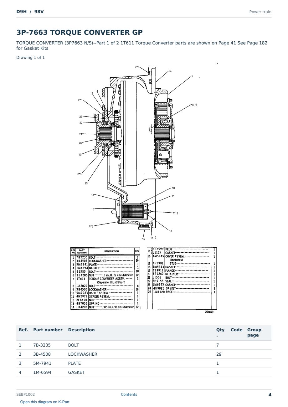 Caterpillar D9H S/N 98V Partsbook SEBP1002 (English) - sample page 4 of 10 Caterpillar D9H S/N 98V Partsbook SEBP1002 (English) - sample page 4 of 10