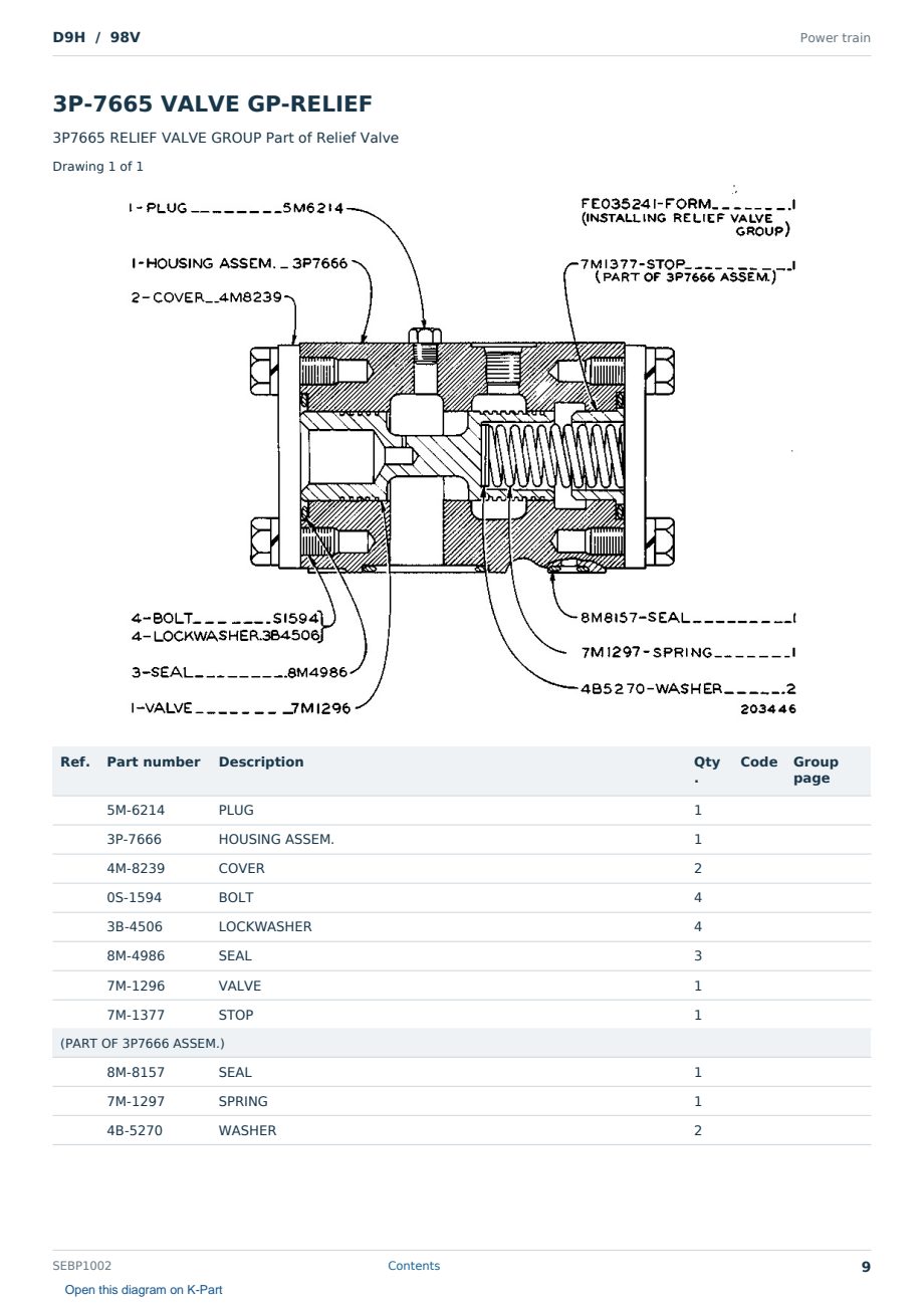 Caterpillar D9H S/N 98V Partsbook SEBP1002 (English) - sample page 9 of 10 Caterpillar D9H S/N 98V Partsbook SEBP1002 (English) - sample page 9 of 10
