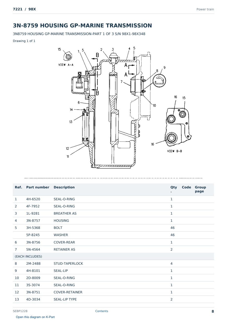 Caterpillar 7221 S/N 98X Partsbook SEBP1228 (English) - sample page 8 of 10 Caterpillar 7221 S/N 98X Partsbook SEBP1228 (English) - sample page 8 of 10