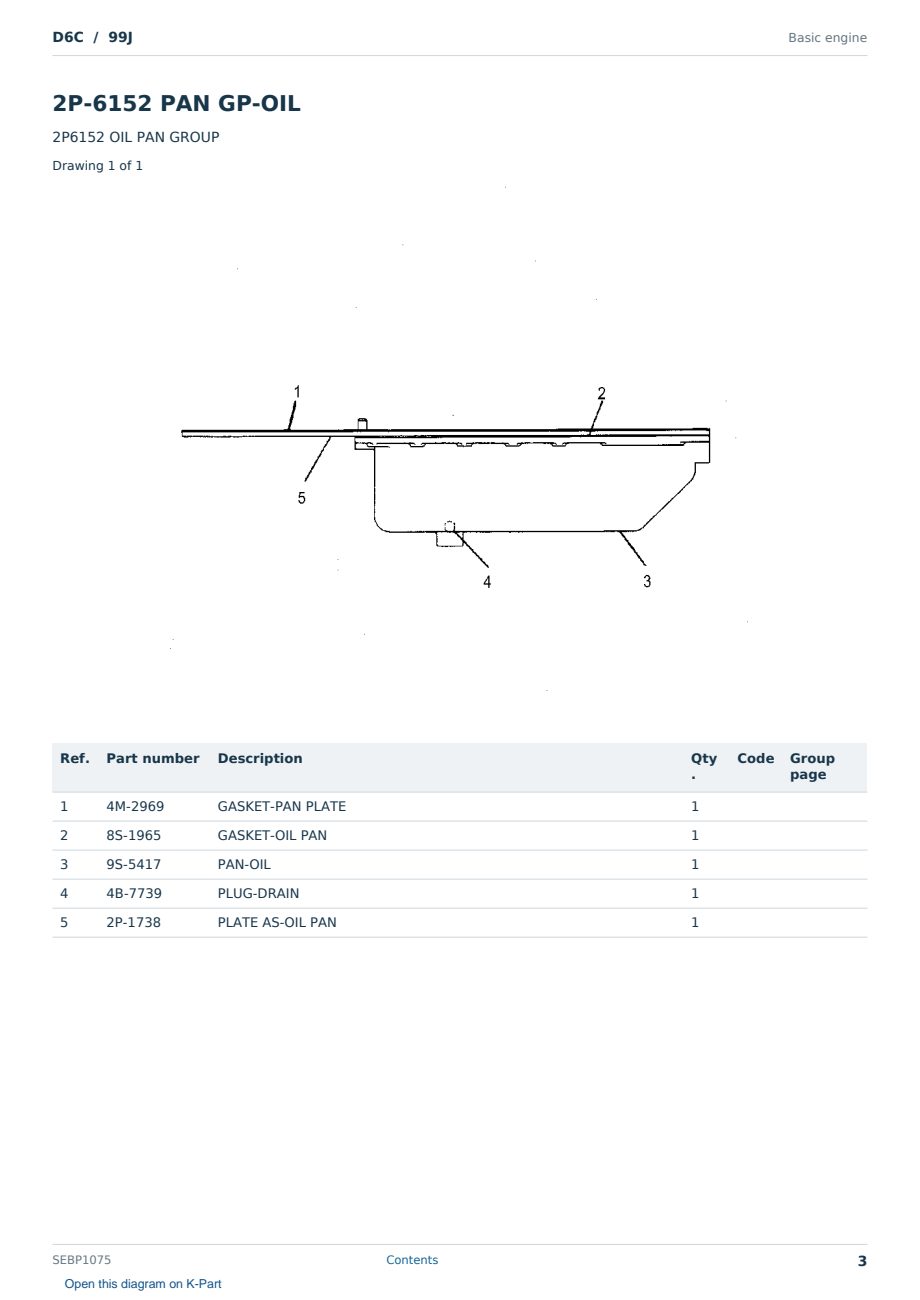 Caterpillar D6C S/N 99J Partsbook SEBP1075 (English) - sample page 3 of 10 Caterpillar D6C S/N 99J Partsbook SEBP1075 (English) - sample page 3 of 10