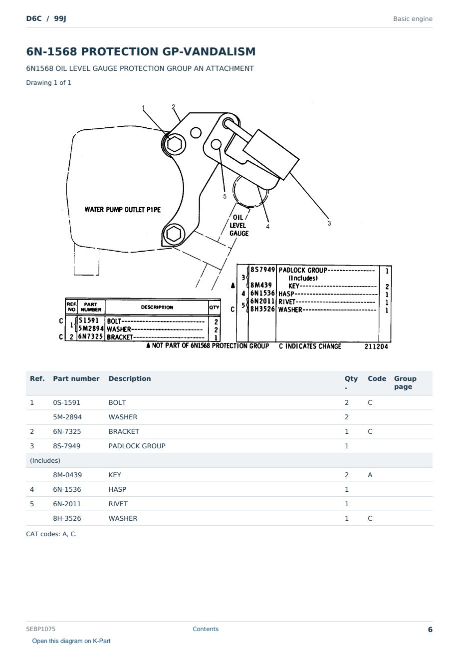 Caterpillar D6C S/N 99J Partsbook SEBP1075 (English) - sample page 6 of 10 Caterpillar D6C S/N 99J Partsbook SEBP1075 (English) - sample page 6 of 10