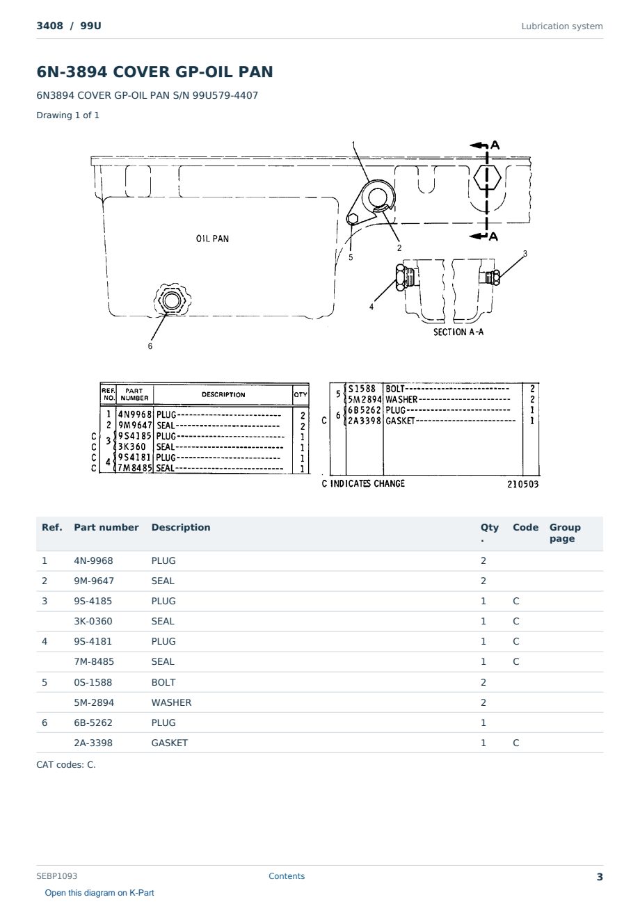 Caterpillar 3408 S/N 99U Partsbook SEBP1093 (English) - sample page 3 of 10 Caterpillar 3408 S/N 99U Partsbook SEBP1093 (English) - sample page 3 of 10