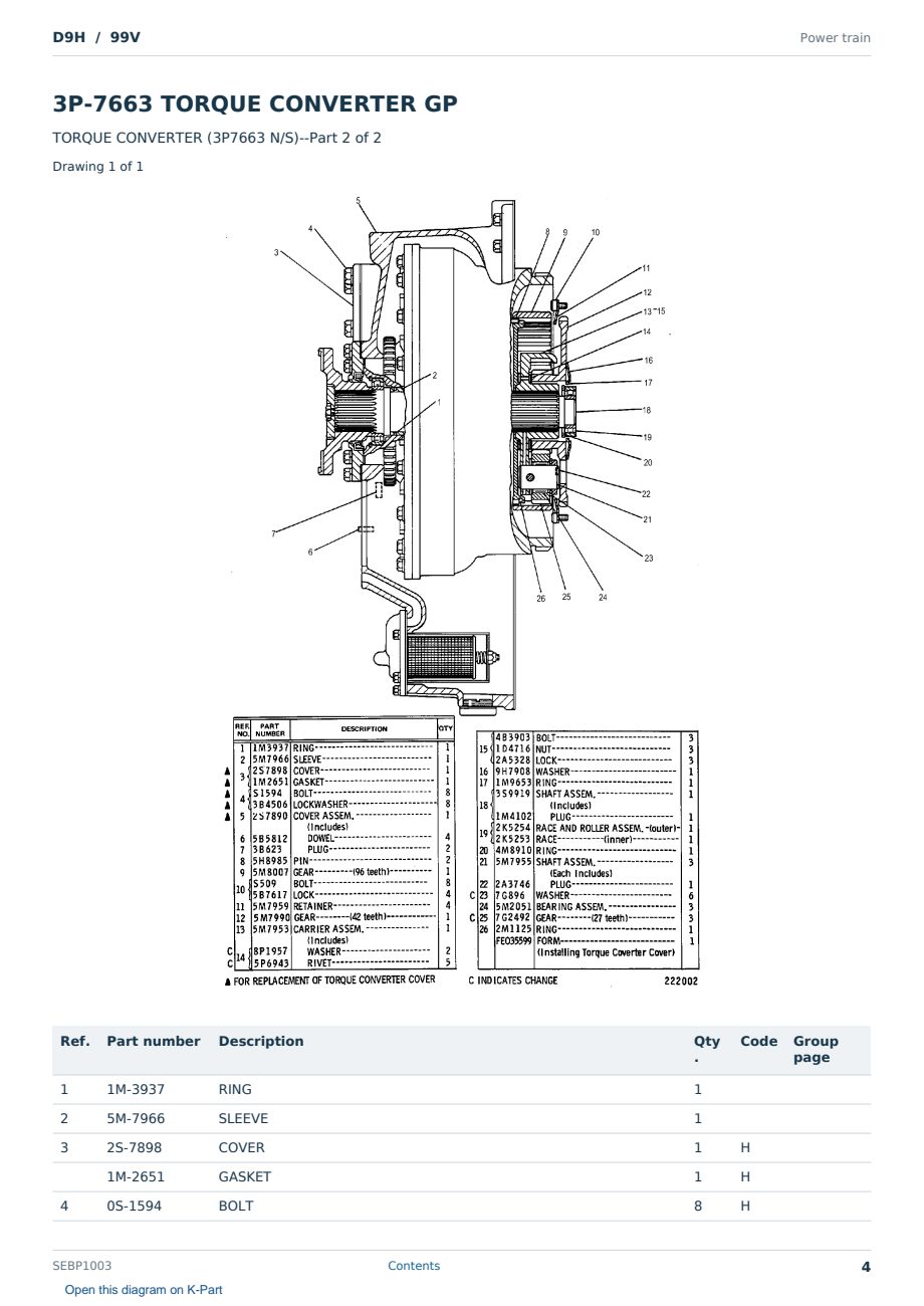 Caterpillar D9H S/N 99V Partsbook SEBP1003 (English) - sample page 4 of 10 Caterpillar D9H S/N 99V Partsbook SEBP1003 (English) - sample page 4 of 10