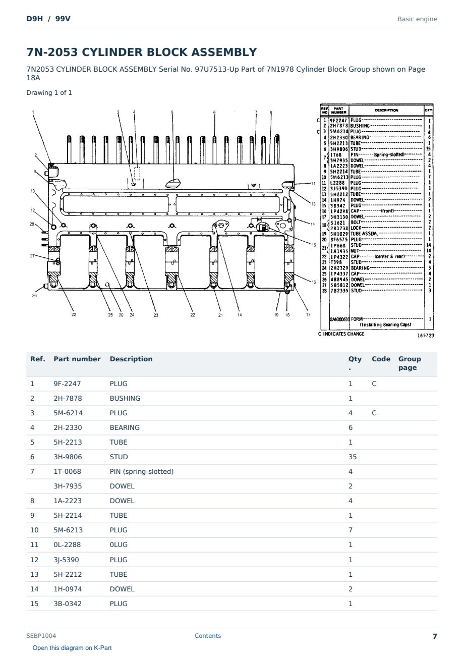 Caterpillar D9H S/N 99V Partsbook SEBP1004 (English) - sample page 7 of 10 Caterpillar D9H S/N 99V Partsbook SEBP1004 (English) - sample page 7 of 10
