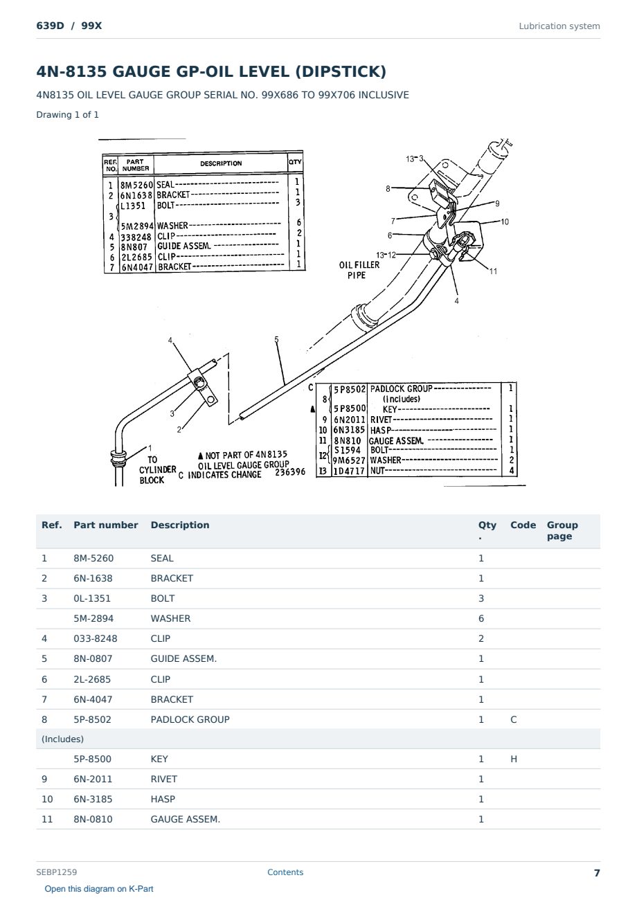 Caterpillar 639D S/N 99X Partsbook SEBP1259 (English) - sample page 7 of 10 Caterpillar 639D S/N 99X Partsbook SEBP1259 (English) - sample page 7 of 10