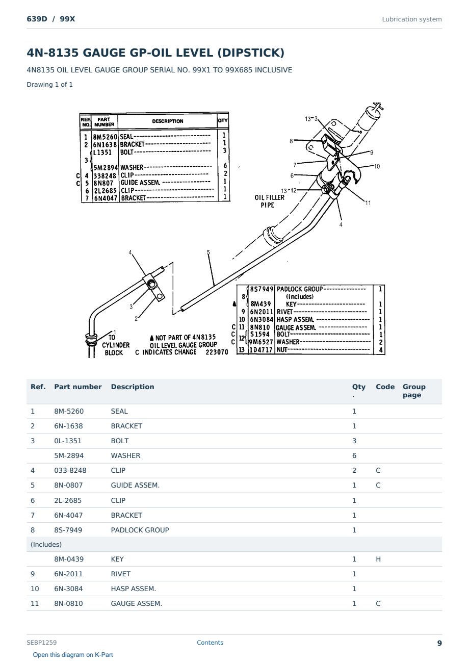Caterpillar 639D S/N 99X Partsbook SEBP1259 (English) - sample page 9 of 10 Caterpillar 639D S/N 99X Partsbook SEBP1259 (English) - sample page 9 of 10