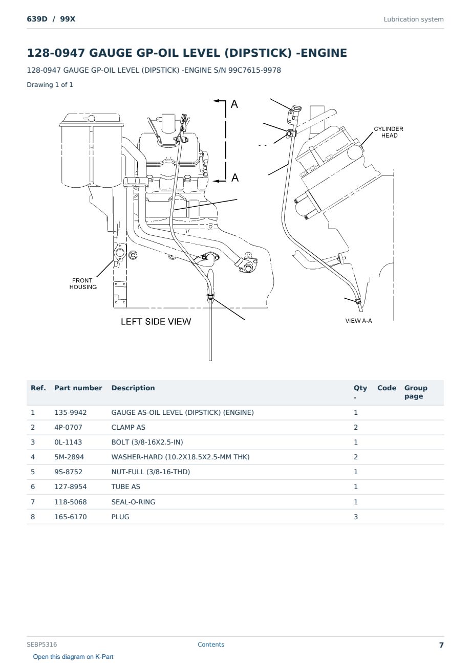 Caterpillar 639D S/N 99X Partsbook SEBP5316 (English) - sample page 7 of 10 Caterpillar 639D S/N 99X Partsbook SEBP5316 (English) - sample page 7 of 10